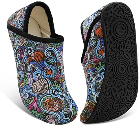 Fires Womens Mens Slippers with Rubber Sole Soft-Lightweight House Slipper Socks Around House Shoes Non Slip Indoor/Outdoor, Colorfulboho, 8-9 Women/6.5-7.5 Men