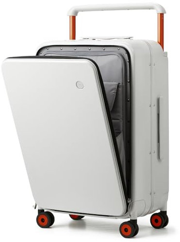 mixi Gepäckkoffer mit breitem Griff, luxuriöses Design, Rollkoffer, Polycarbonat, Hartschale, mit Aluminiumrahmen, Spinnrollen, Rauchweiß, 20-inch