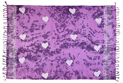 SAIVONA Pareo Sarong Strandtuch Damen - Wickelrock Strand - Handtuch Blickdicht als Wickeltuch oder Handtuchkleid und Wickelkleid Damen - Handarbeit aus Fair Trade Herstellung Batik Herz Love Lila