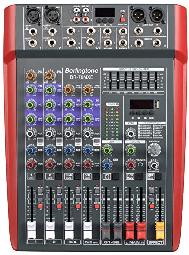 Berlingtone BR-76MX Professioneller 6-K Bluetooth Studio Audio Mixer - DJ Sound Controller, USB Drive, PC Recording, RCA, XLR Mikrofon Buchse, 7 Band EQ, 16BIT Digital Multi Effect Prozessor