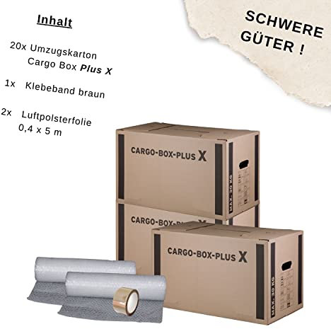 karton-billiger | Umzugsset Umzugskomplettset für 1-2 Zimmer, bis ca 50 m² | Umzugskartons, Luftpolsterfolie, Klebeband