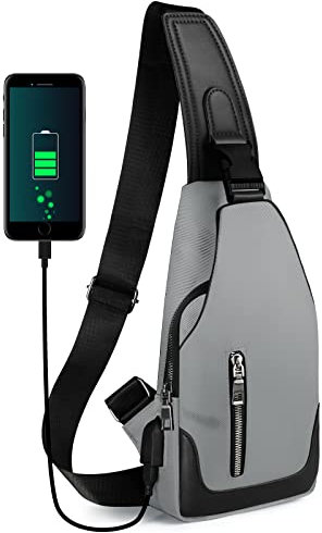 Aucuu Brusttasche Herren, Umhängetasche sling bag, Oxford-Tuch Crossbody bag mit USB-Ladenanschluss, Schultertasche wasserdichte Umhängetaschen Handtasche Herren für Sport Arbeit Radfahren Reisen