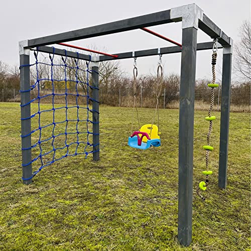 Klettergerüst Spielgerüst Holz Fußballtor Kletternetz Sprossenwand Hangelgerüst 1,43x 2,00m Bunt