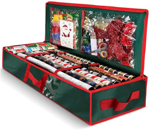 Darryy Geschenkpapier Aufbewahrung 600D Oxford Tuch reißfest(33 x 14 x 6 in), Unterbett Aufbewahrungsbox, Aufbewahrungstasche mit Innentaschen für Schleifen, Anhänger und Bänder (Grün)