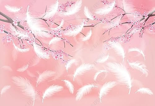 MIWEI Wallpaper Papier Peint Panoramique Plume Blanche Aquarelle Rose Papier Peints Intissé Decoration Murale Chambre Salon 430x300cm-M214032