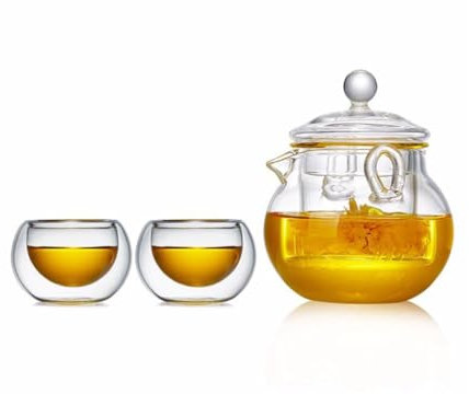 SUREK Tetera Transparente para el hogar, Tetera pequeña Creativa, Recipiente para té de Vidrio, Recipiente para Hacer té con Tapa, Tetera de 280ml/9,9 oz