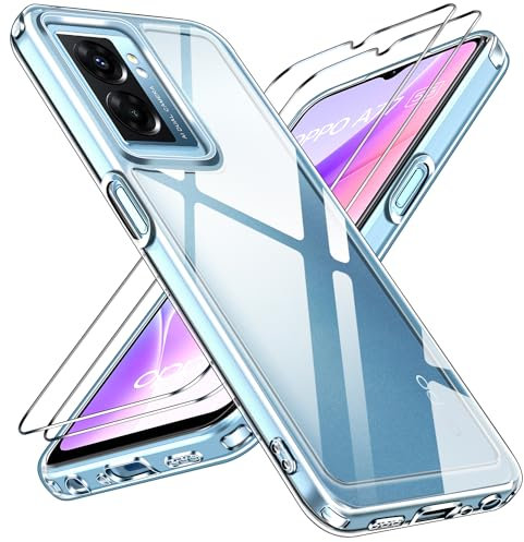 ivoler Nie Vergilbung Klar Hülle für Oppo A57 4G / A57s / A77 5G / Realme Narzo 50 5G, 1 Handyhülle mit 2 Stück Panzer Schutz Glas, Militärischer Stoßfest Transparent Schutzhülle Durchsichtige Case
