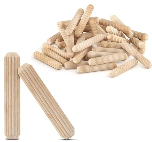 Wood & Wooden Dowel Pins 1/4 x1 1/4 (6mmx30mm) - Fluted Grooved Hardwood Pegs for Woodworking, Craft Projects - 100 Pack by PXBBZDQ