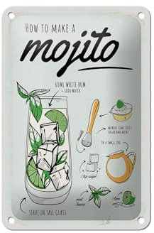 Femer Blechschild Rezept Mojito Cocktail Recipewhite rum 12x18cm Schild