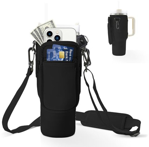 Pgtc Support de Bouteille d'eau pour Stanley Quencher Tumbler 40 oz,Porte-Bouteille d'eau avec bandoulière réglable,Accessoires pour Stanley Cup pour la Marche,Le Voyage et Le Camping (Noir)
