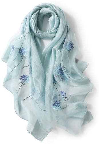 Anvevkn Women's Silk Embroidered Scarf Lightweight Shawls and Wraps for Weddings Fashion Elegant Pashmina Shawl Embroidered Scarves