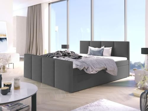 Boxspringbett Bett Doppelbett ARIS mit Fußteil, Bonell-Matratze + 2 Bettkästen, H3 (Dunkelgrau - Inari 96, 140x200 cm)