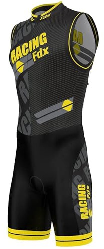FDX Men's Core Tri Suit Padded Compression Short Sleeve Race Suit Ylw L