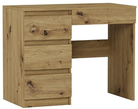 Framire Schreibtisch N-34L Links Artisan Eiche 90x50x77 cm – Kleiner Computertisch mit Schubladen, Schreibtisch für Büro, Jugendzimmer & Home-Office, Modern N-34L