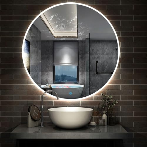 AICA Miroir de Salle de Bain Rond LED 100x100cm, Miroir Lumineux avec Anti-buée Miroir Mural Interrupteur Tactile Étanche IP44