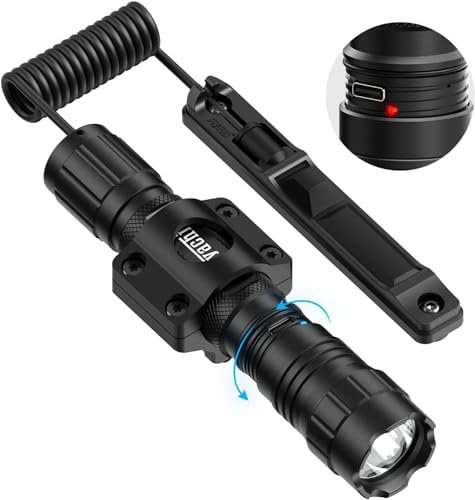 Feyachi LED Torches 1500 Lumen LED Tactical Flashlight Rechargeable IPX7 Waterproof 4 Modes Hunting Torch M Lock Rail Flashlight Included with Pressure Switch