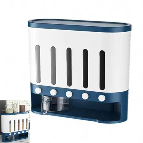 TsoLay Dispensador De Arroz para Almacenamiento De Cereales De 5 Rejillas, Dispensador De Cereales Montado En La Pared con Capacidad De 22 Libras, Presione para Obtener Arroz Rápidamente