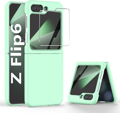 Astter for Samsung Galaxy Z Flip 6 Case with Screen Protector Galaxy Z Flip6 Hard PC Silicone Slim Anti-Scratch Shockproof Protective Cover for Samsung Flip 6 Phone Case-Green