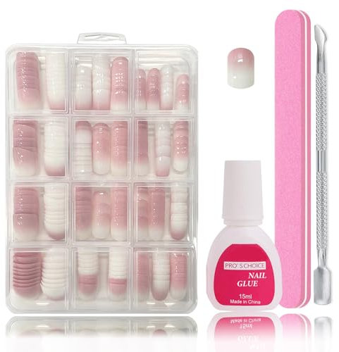 240 Stück Falsche Nägel Tips Set - Rosa Gradient Press On Nails, Falsche Nägel Zum Aufkleben - Künstliche Nägel Kurz Quadrat Nail Art Manicure Fake Nails für Damen und Frauen (Pink Short Gradient)