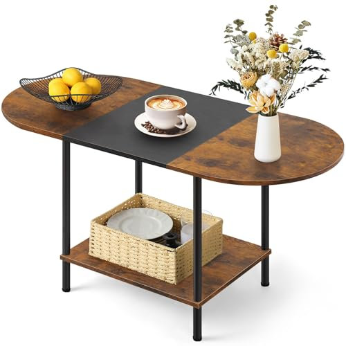 Nandae Coffee Table for Living Room, 2-Tier Oval Center Table with Storage Shelf for Home Office,Round Small Dining Center Tables for Home Living Room Office