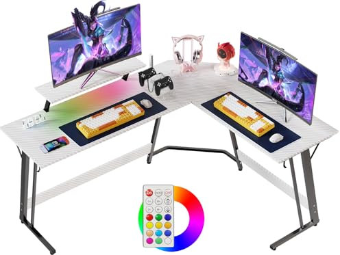 Devoko Corner Computer Desk L Shaped Gaming Desk Computer Gaming Desks Large (Carbon Fibre White, 160x130cm)
