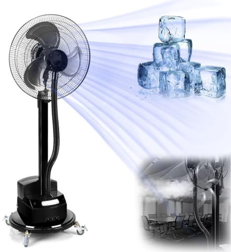 Ventiladores de pedestal Ventilador oscilante de niebla fría con tanque de agua, ventilador de nebulización oscilante para exteriores, ventilador de piso industrial de pie, ajuste de velocid