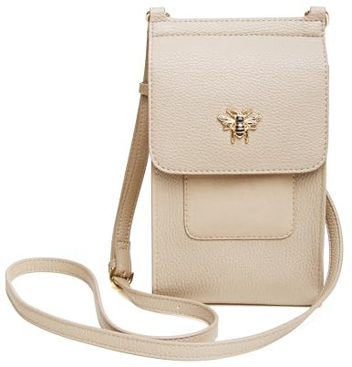 Alice Wheeler Vegan Leather Mini Bloomsbury Crossbody Phone Bag Bee (Stone)