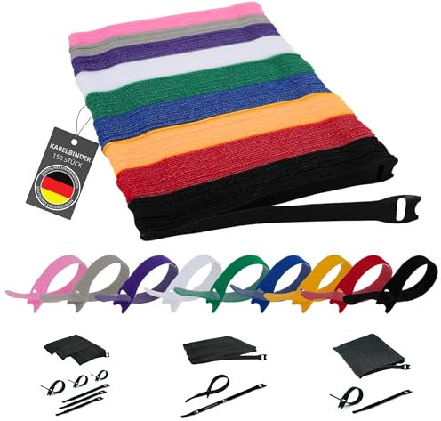 V VEJK® 150 Stück Wiederverschließbare Kabelbinder aus Nylon | wiederverwendbare kabelbinder | Bestes Kabelmanagement, egal ob zu Hause oder im Büro. (9 Farben)