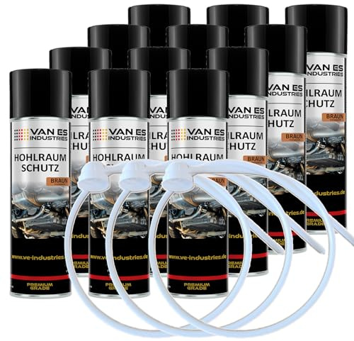 VE-INDUSTRIES 12x Hohlraumschutz Spray 500ml Wachs inklusive 60cm Sonde | Geeignet zur Konservierung schwer erreichbarer Fahrzeugbereiche und für gezielte Rostvorsorge in Karosseriehohlräumen.