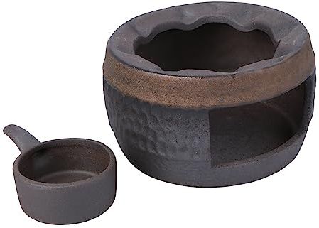 Retro Keramik Teekannenwärmer mit Kerzenständer für Teeservice | Schwarz, Handgefertigte Grobe Tonoptik, Passend für Genussmomente, Kompakt und Praktisch, mit Halter