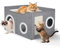 Cat House Indoor 2 Layer, Ovshnrr Foldable Cat Hideaway Bed with Scratching Board & Plush Ball, Large Cat Bed Cave with Plush Pad and Fabric Pad for Small and Medium Pets Indoor(24x16x13inch)