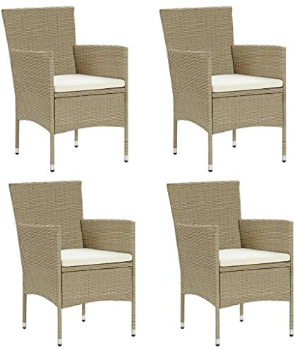 Annlera Gartenstühle Sessel aus Poly-Rattan Essstuhl mit Sitzkissen Sitzgruppe 4 STK. Gartenmöbelset Möbelstück für Garten Terrasse Veranda oder Hinterhof Beige und Cremeweiß 53x58x84 cm