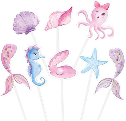 WERNNSAI 32PCS Mermaid Cupcake Toppers - Watercolor Mermaid Under the Sea Party Cake Decorations for Girls Kids Mermaid Cake Toppers Baby Shower Birthday Party Cupcake Supplies Mermaid Cake Decros