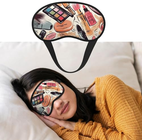 Weiche Schlafmaske, bequeme Verdunkelungs-Augenmaske mit verstellbarem Riemen, Kosmetik- und Make-up-Themenmuster, Augenschattenabdeckung für Damen und Herren, tiefe Erholung, Reisen, Arbeit, Zuhause