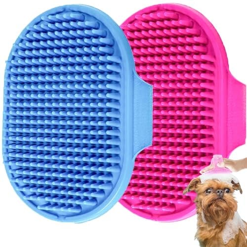 2 Pack Dog Bath Brush, Dog Grooming Brush, Premium Soft Silicone Pet Bath Brushes with Adjustable Handle, Cat Brush for Short Haired Cats Wet Dry Long Short Haired Dogs & Cats Massaging, Deshedding