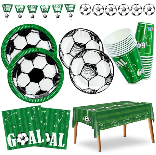 BFB Pappteller, Servietten, Pappbecher, Tischdecke Fußball Partygeschirr Set Fußballparty