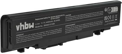 vhbw Batterie Compatible avec Dell Studio XPS 1537 | 1555, 1535, 1536, 1557, 1558, 15 ordinateur portable (4400mAh, 11,1V, Li-ion)