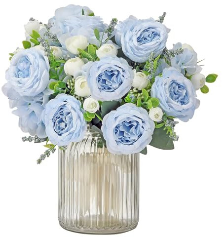 MisFun 3 Bündel Pfingstrosen Künstlich, Blumenstrauß Künstlich, künstliche Blumen Wie Echt, Kunstblumen Seidenpfingstrosen Blumensträuße für Hochzeit Tischaufsätze Blumenarrangement Heim (Blau)