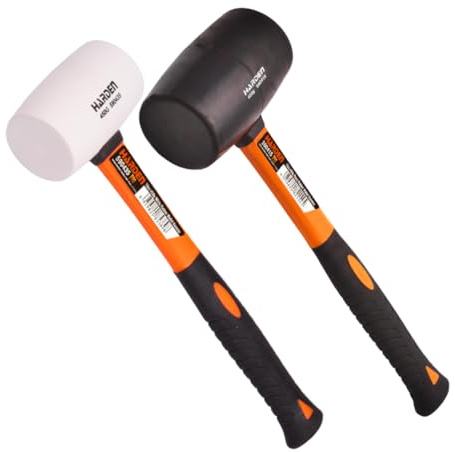 Rubber Mallet Hammer 2 Pack, 16oz Mallet Hammer Set with Black and White Heads, Fiberglass Handle and Non Slip Grip, Professional Rubber Mallet for Tile, Flooring and Construction