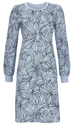 Ringella Damen Nachthemd Langarm aus 100% Baumwolle – Sleepshirt mit Knopfleiste & wärmende Strickbündchen, knieumspielend, abstraktes Dessin, weich & hautfreundlich