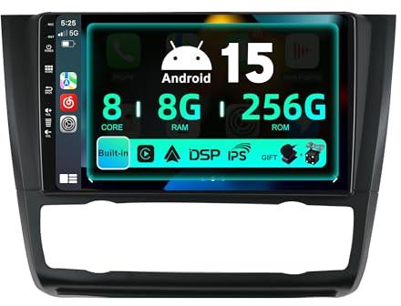 SXAUTO ¦ 8G+256G, 8-Core ¦ Android 15 IPS Autoradio pour BMW 1 Series E81 E82 E87 E88 (2004-2012) - sans Fil Carplay/Android Auto/DSP - Caméra + MIC - 9 Pouce 2 Din Dab Volant 360-CAM Fast-Boot WiFi