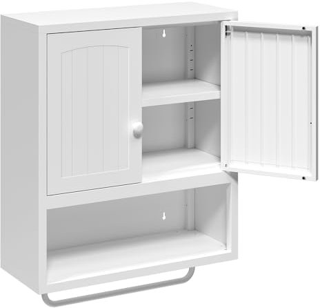 Sightlife Hängeschrank Wandschrank Badschrank Küchenschrank Regal Badezimmerschrank mit verstellbaren Ablagen Aufsatzschrank Parfumschrank Badmöbel Medizinschrank 53,6 x 61 x 22,4cm(B/H/T) Weiß