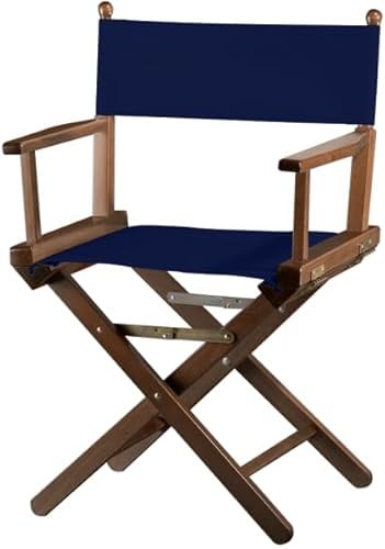 ZStyle Regiestuhl, zusammenklappbar, aus Holz und Stoff, platzsparend, für Garten, Haus, Camping, Catering, Terrasse, Hochzeit, Restaurant, Bar, Innen- und Außenbereich (Walnuss-Schaft – blauer Stoff)