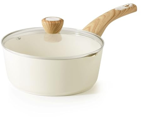 SENSARTE Ceramic Nonstick Sauce Pan with Lid, 3.0 Quart Saucepan with Double Spout, Large Cooking Pot, Non toxic Kitchen Sauce Pot, Non stick Sauciers, Induction Cookware, PFOA PTFE PFAS Free