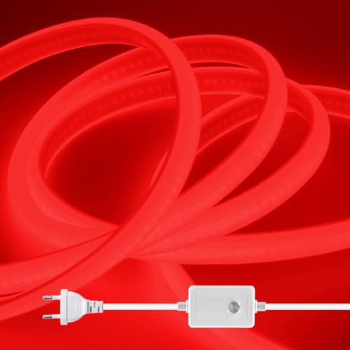 HEGEHE Dimmbar 230V Neon LED Streifen, 288LEDs/m Superhell Hohe Dichte IP65 Wasserdicht Diffusion Flex COB LED Lichtleisten Schlauch, Alle 50cm Schneidbar (Rot,15M)