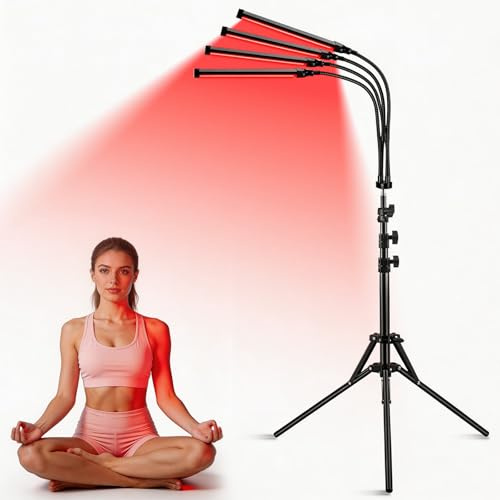 Lampe à 4 têtes avec support, 420 LED rouges avec minuterie, luminosité réglable, rotation à 360° (lampe ne chauffe pas)