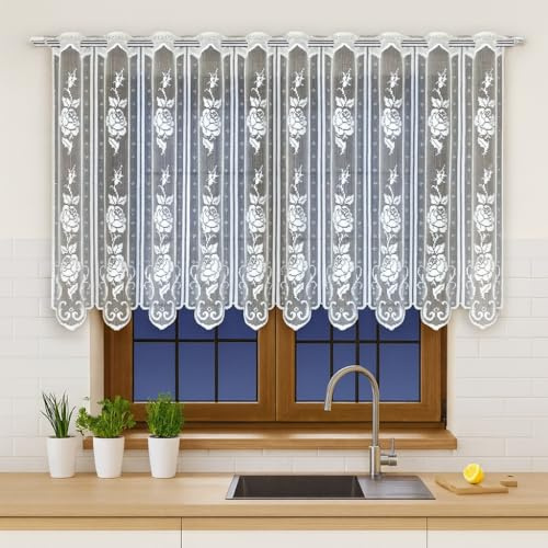 Gardinen Vorhangen Weiß Jacquard 200x100 cm (BxH) Harris Scheibengardine Bistrogardine Fertiggardine Küche Wohnzimmer Schlafzimmer Kalisz Qualität