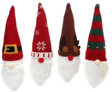 HOMOCONO 4 Pièces Housses Bouteille Vin Décoratives GNOME Noël Tricotées Cadeaux Fête Sapin