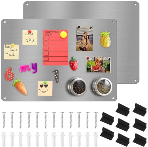 Magnetic Board for Wall,42 x 30cm Fridge Magnet Board | Stainless Steel Magnet Display Boards, Notes Photos Spice Jars,Thin Magnetic Notice Boards ,for Kitchen Home Office