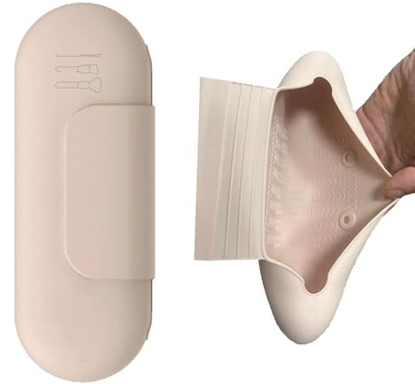 ZXTGBQ Silicone Makeup Brushes Bag Washable Cosmetic Brushes Holder Travel Silicone Cosmetic Bag Soft and Portable with Anti-Fall Out Magnetic Closure for Women Girls (Khaki)